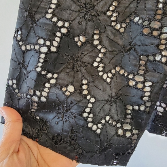 TEMPO PARIS Women Black Floral Eyelet Jacket Sz S Cropped Whimsygoth Grunge Goth - Picture 6 of 12